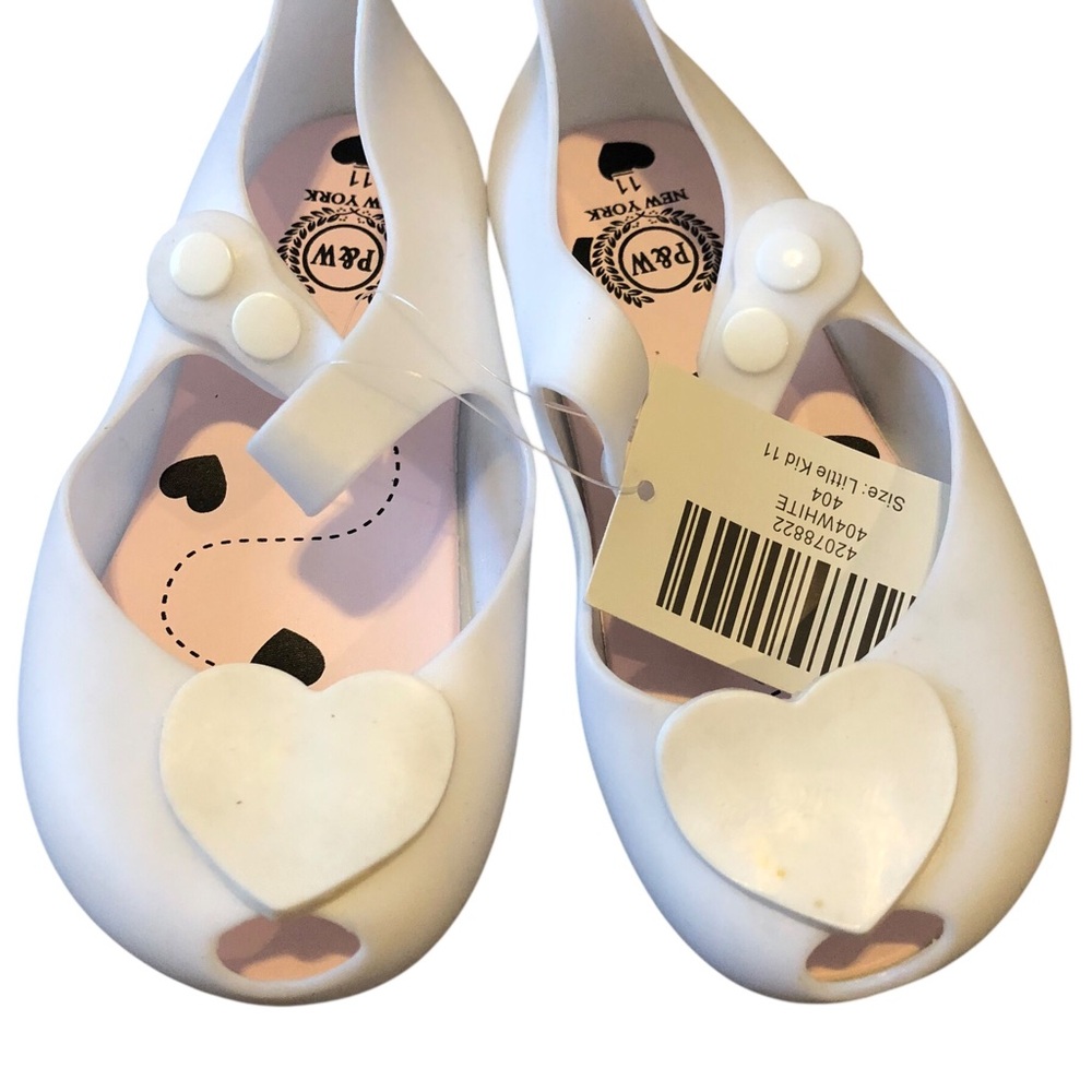 NWT P&W Sz 11 Mini Melissa Style White Heart-Adorned Mary Jane Style Jelly Shoes
